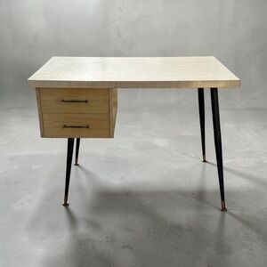 Mid-Century Modern Home Office Desk in Light Wood and Black